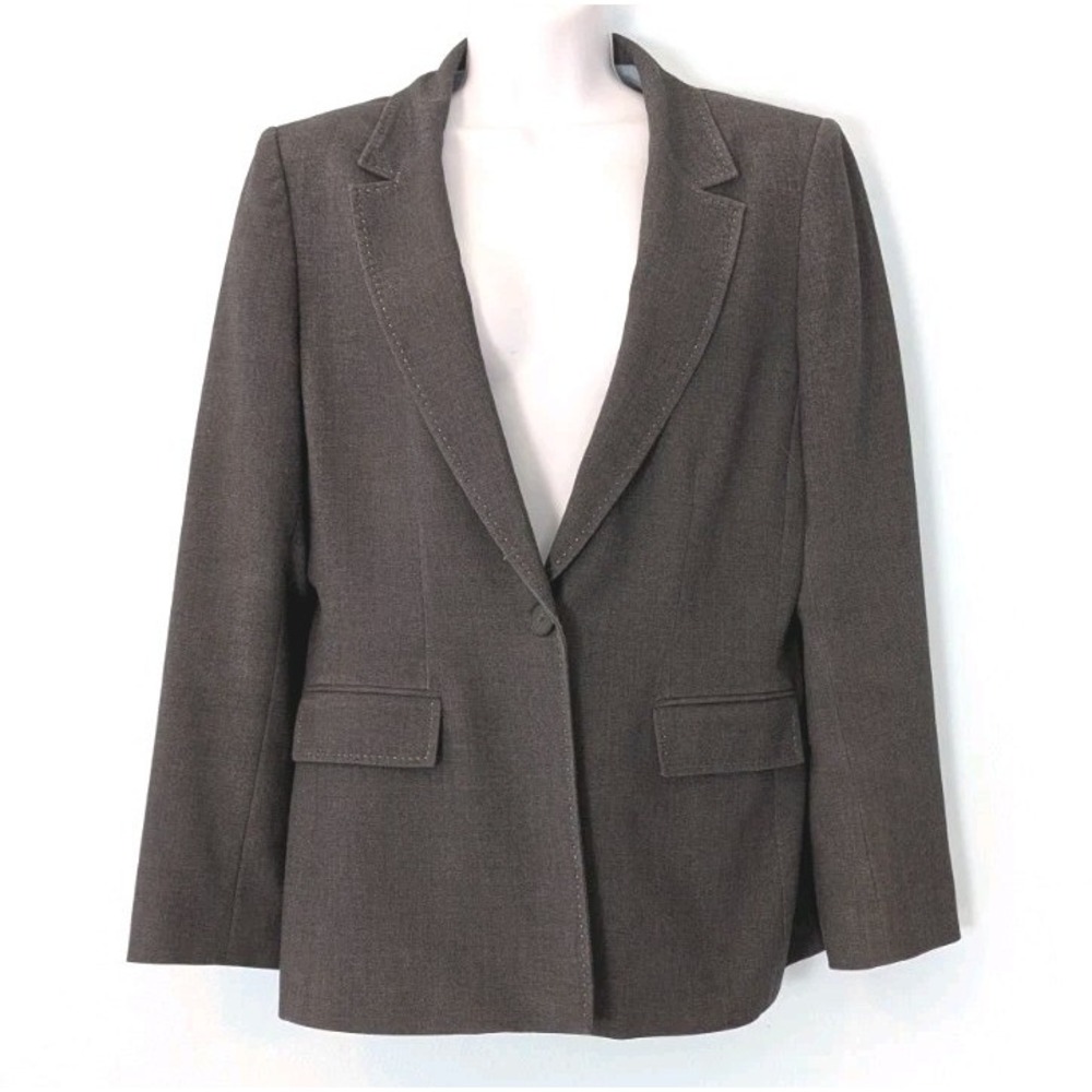 Tahari Arthur Levine Blazer Women's 10 Dark Gray One Button Single Breasted